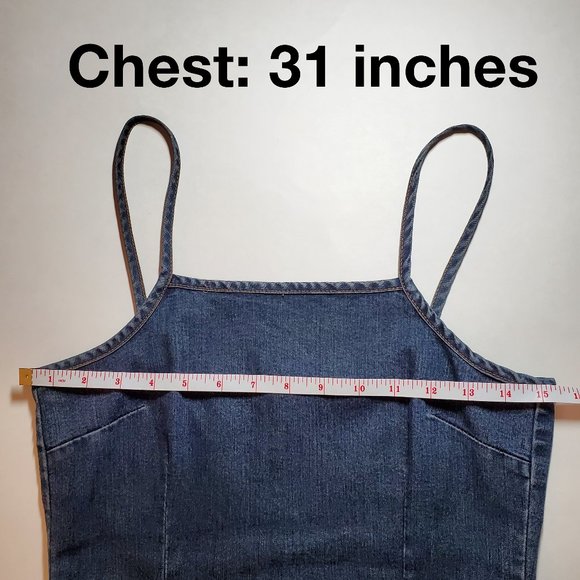 Vintage 90's Garage faded denim spaghetti straps ruffled hem dress / ruffles - Picture 5 of 12